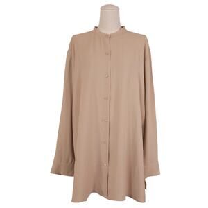 Eileen Fisher Silk Georgette Crepe Band Collar Top Sz Extra Large